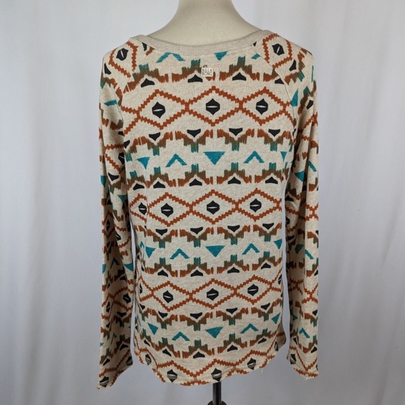 Billabong Cream and Brown Aztec Long Sleeve Top size medium - Picture 2 of 6
